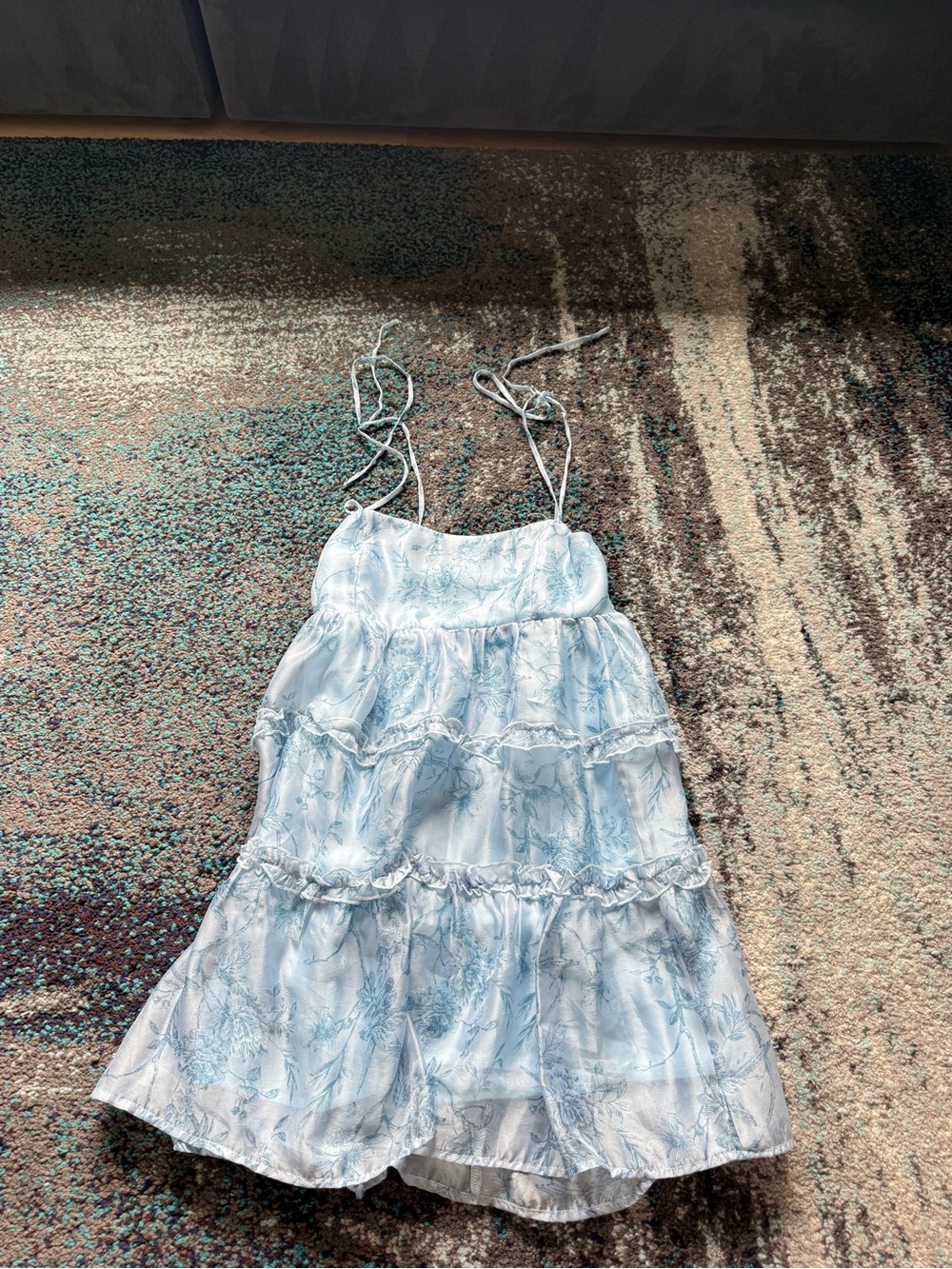 Altar'd State Light Blue & White Tiered Mini Dress